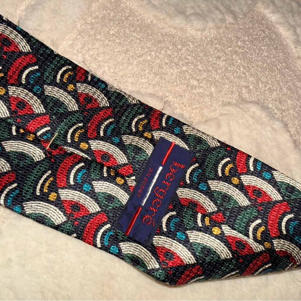 Silk Tie with Multi-Color Fan Motif - Picture 2 of 3